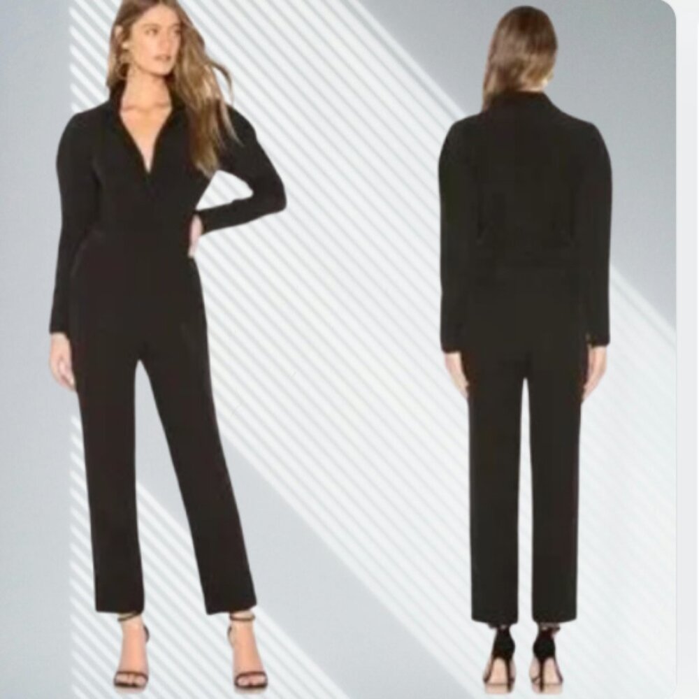 L' Academie Black V-Neck Jumpsuit (Denise) medium Mob Wife Minimalist Chic